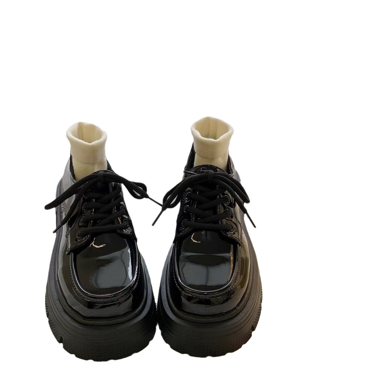 Women's black lace up thick soled single shoe fashionable Mary Jane small leather shoes 241115