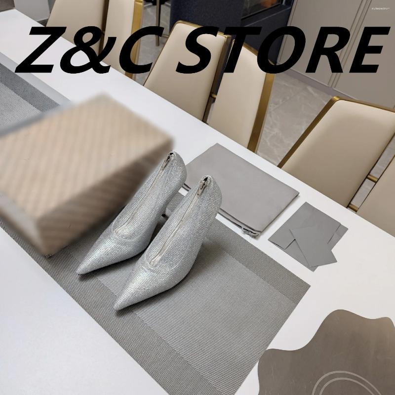 Dress Shoes Pointed High Heels Fine Heel Shallow French Rhie Zip Fashionable Clutch Summer Fashion Comfortable Women's Single Shoe 241102