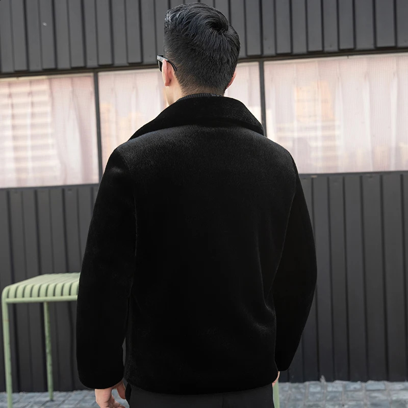 YN-217 autumn and winter natural mink wool thick coat mens high-end leather coat fashionable casual polo neck jacket 240830