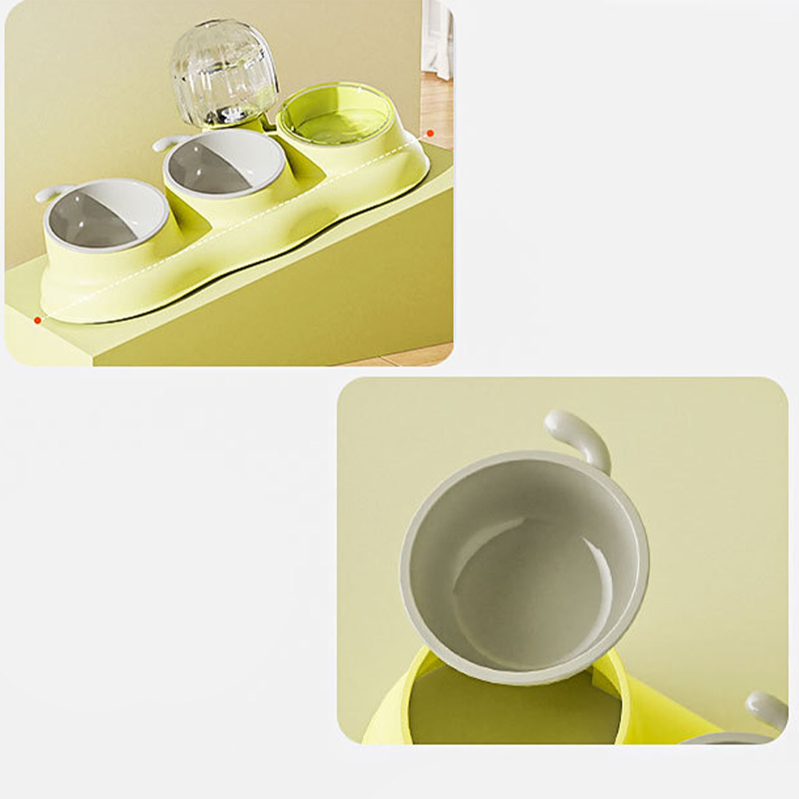 Pet Water Food Bowls 3 In 1 Tilted Detachable Dog Bowls With Automatic Waterer Bottle For Puppy Cat