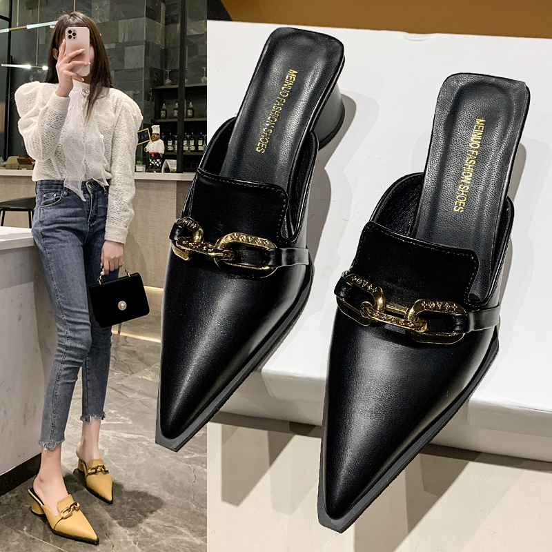 Female Cover Toe Butterfly-Knot Mules for Slippers Casual Square Heel Loafers Slides New Pointed Women Shoes