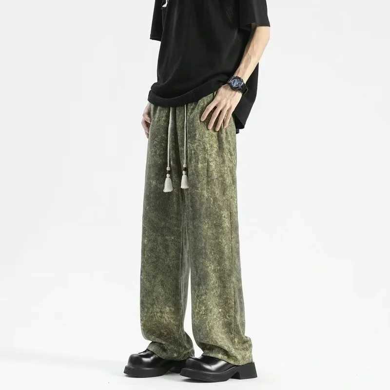 Men's Pants 2024 Goth Tie-dye Corduroy Pants Mens Autumn Baggy Wide-leg Straight Casual Trousers Women Drawstring Hip Hop Y2K Sweatpants Y240830A