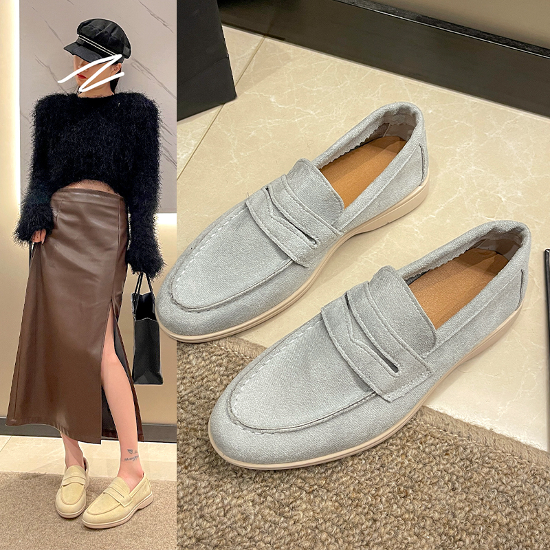 Flat Women Khaki Suede Summer Walk Slip-on Lazy Loafers Causal Moccasin Comfortable Mules Driving Shoes 2024 57b9