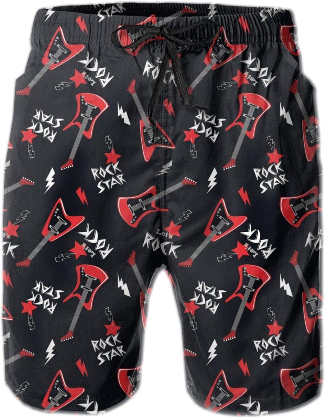 Mens Shorts 3D Printed Pattern Rock Guitar Swim Trunks Quick Dry Stylish Beach Board Swimwear