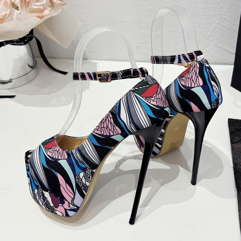 Fashion Liyke Design Hand-Painted Leather Platform Pumps New Women Sgback Sandals Sexy Peep Toe High Heels Strip Pole Dance Shoes 55ca
