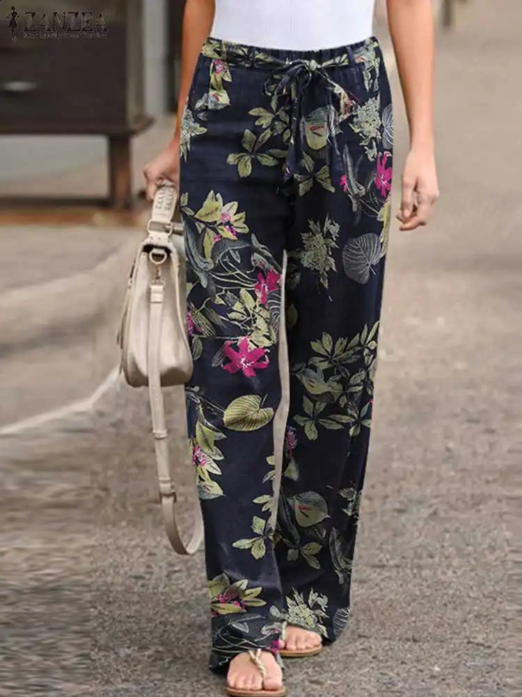 Bohemian womens floral print Trouser 2024 ZANZEA summer casual loose harem pants retro elastic waist long harem pants 240830