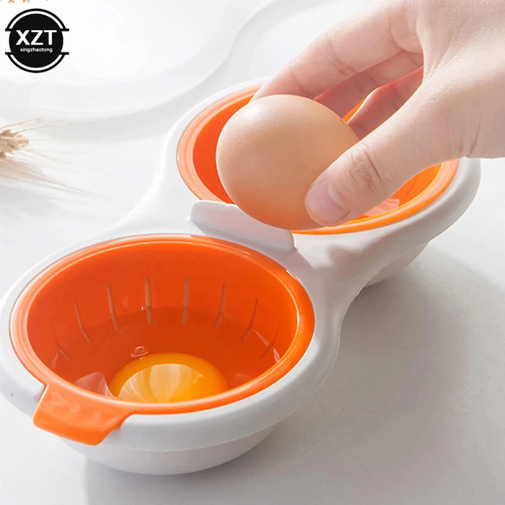 Microwave Egg Poacher Food Grades Plastic Cookware Double Cup Boiler Kitchen Steamed Set Cooker Tools 240830