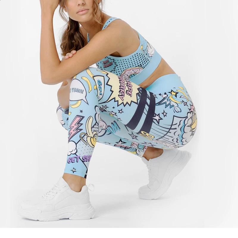 Yoga Set Women Tracksuit Graffiti Sportswear For Workout Clothes Gym 2 Piece Leggings 240820