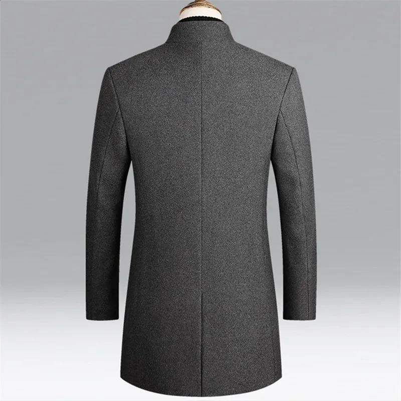 Winter wool blend coat mens solid color stand collar thick business casual mens trench coat single chest wool blend 240912 - view 6