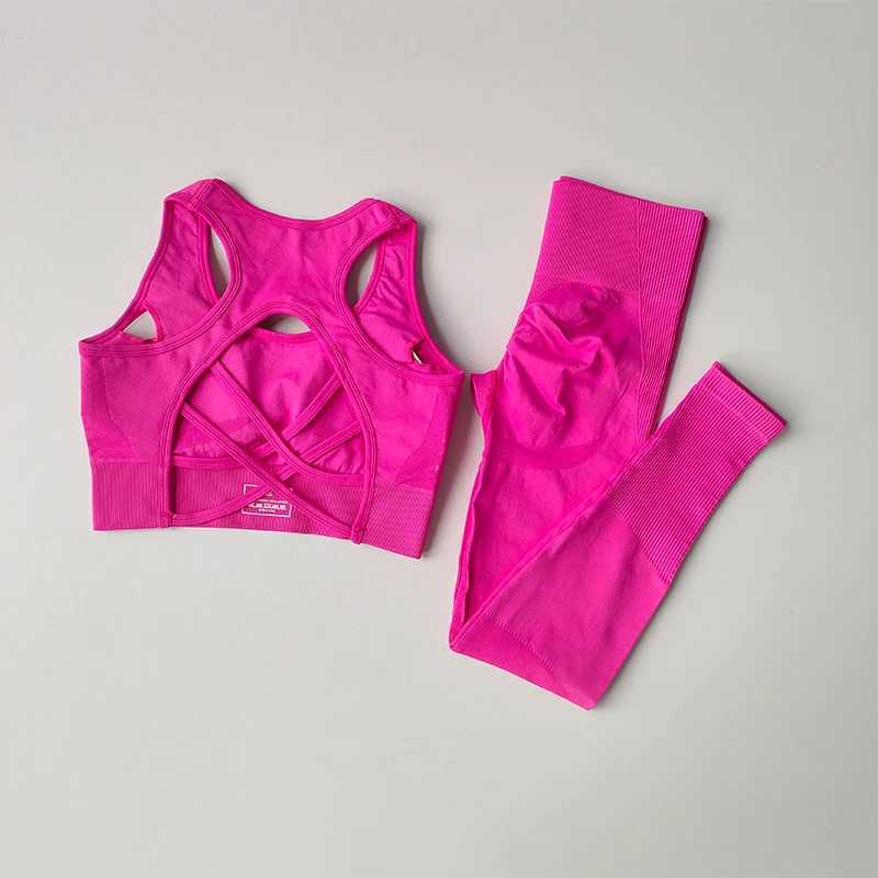 2PCS sports bra womens set professional fitness vest top-level bra shockproof running leg yoga set beautiful back bra clothingW250411