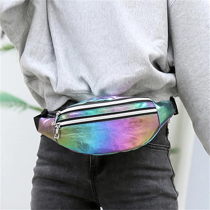 1PC Holographic Fanny Pack Hologram Waist Bag Laser PU Beach Travel Banana Hip Bum Zip Belt for Girls 240830Z