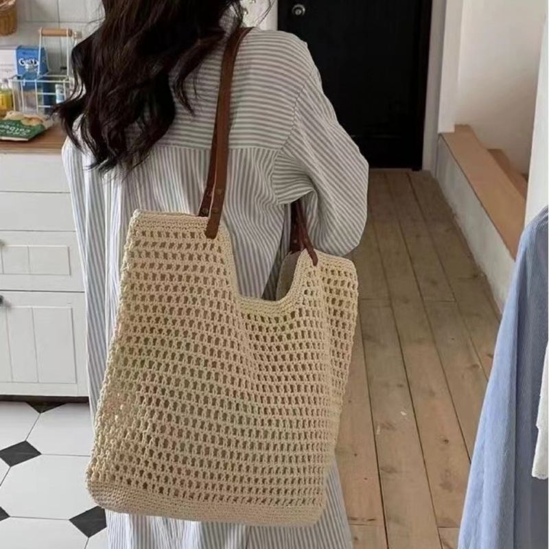 Large Cotton Woven Tote Bag: Eco-friendly Beach Bag With Simple Design New Free Delivery Designer Bag
