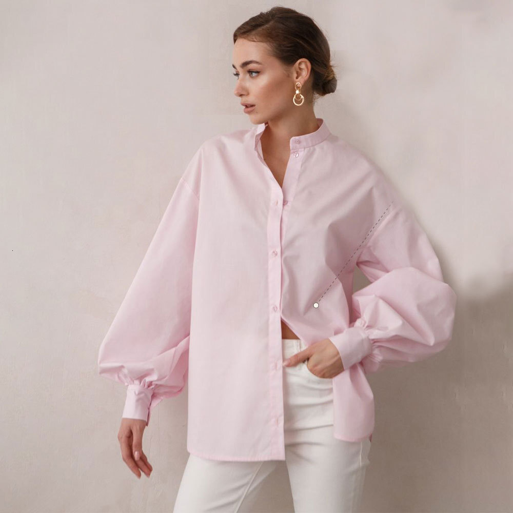 Lantern Sleeve Solid Color Shirt Spring/summer Temperament Versatile Commuting Loose Round Neck Shirt for Ladies
