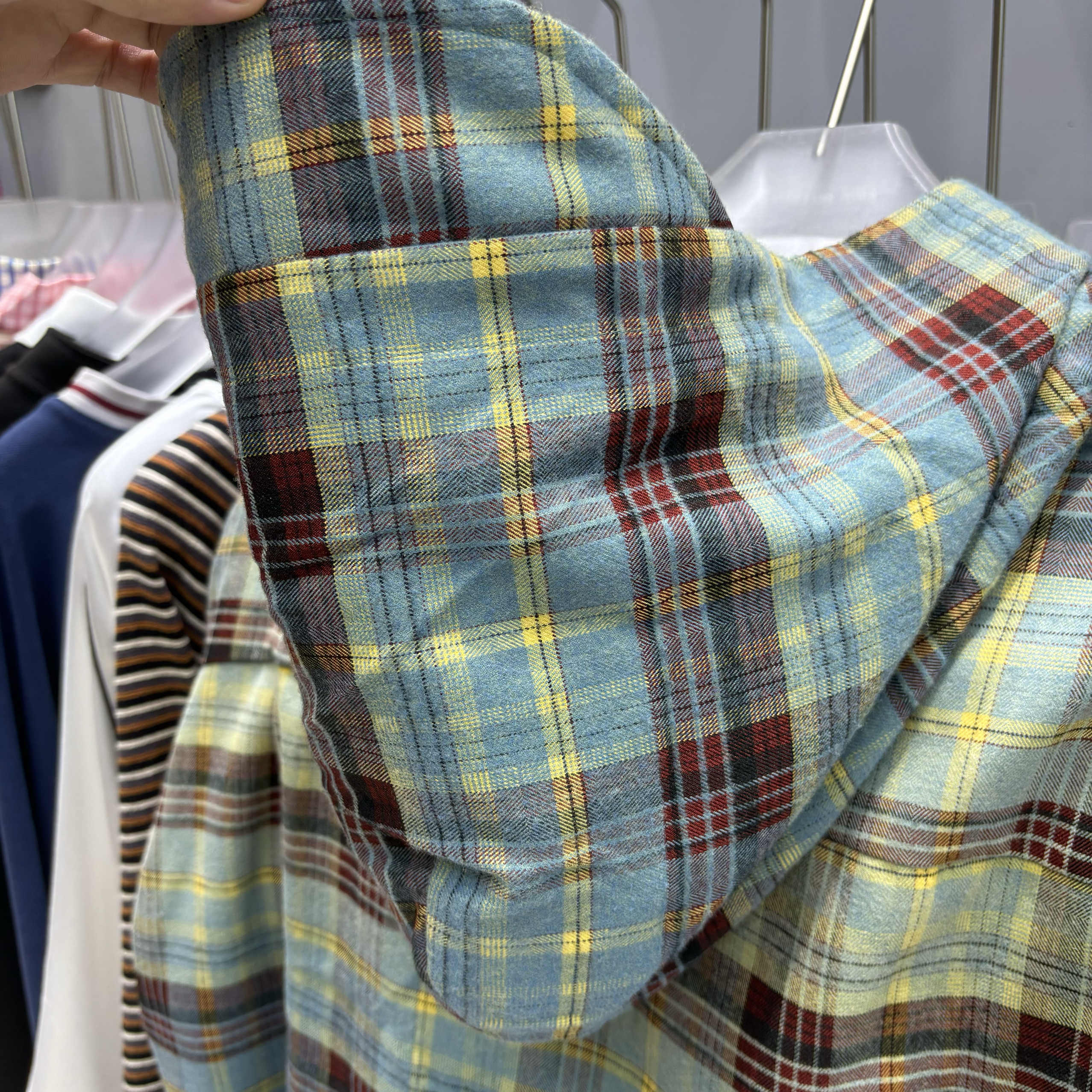 Real Photos Men's Hooded Jackets Plaid Long Sleeved Shirt Pocket Workwear Jacket