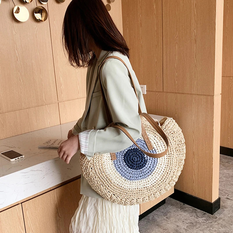 Handmade womens summer beach round straw bag suitable for women Rattan shoulder shopping wallets bohemian handbags 240830