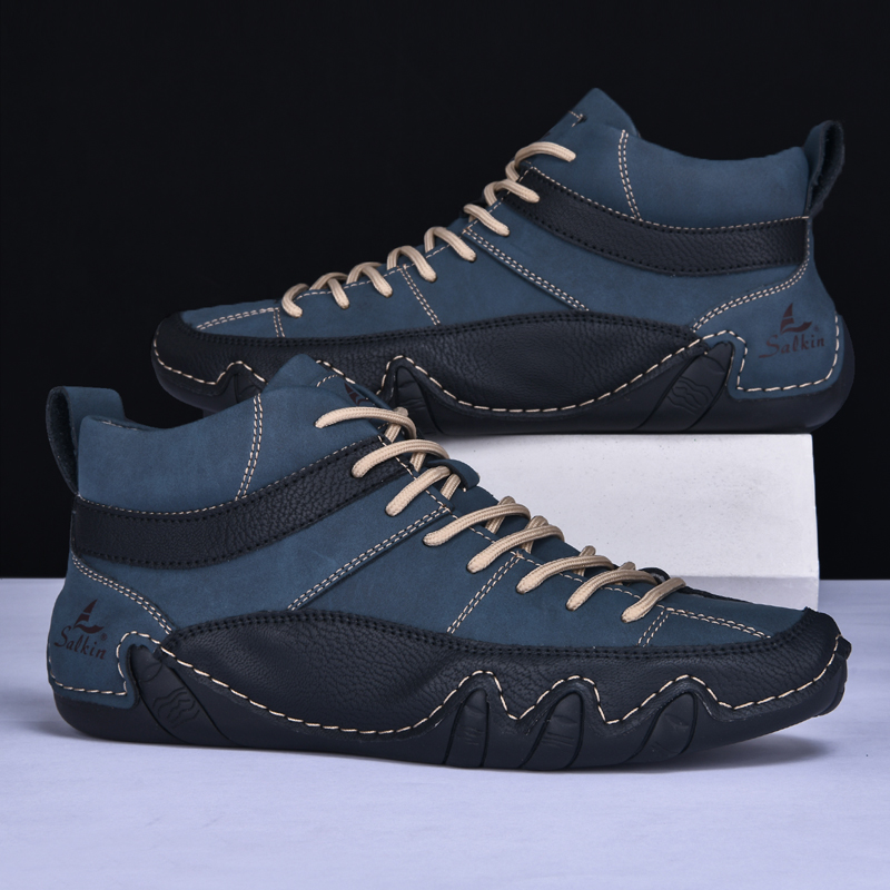 2024 New Handmade Autumn Design Sneakers Man Breathable Casual Leather Shoes Men Ankle Boots Outdoor Fashion b0a4