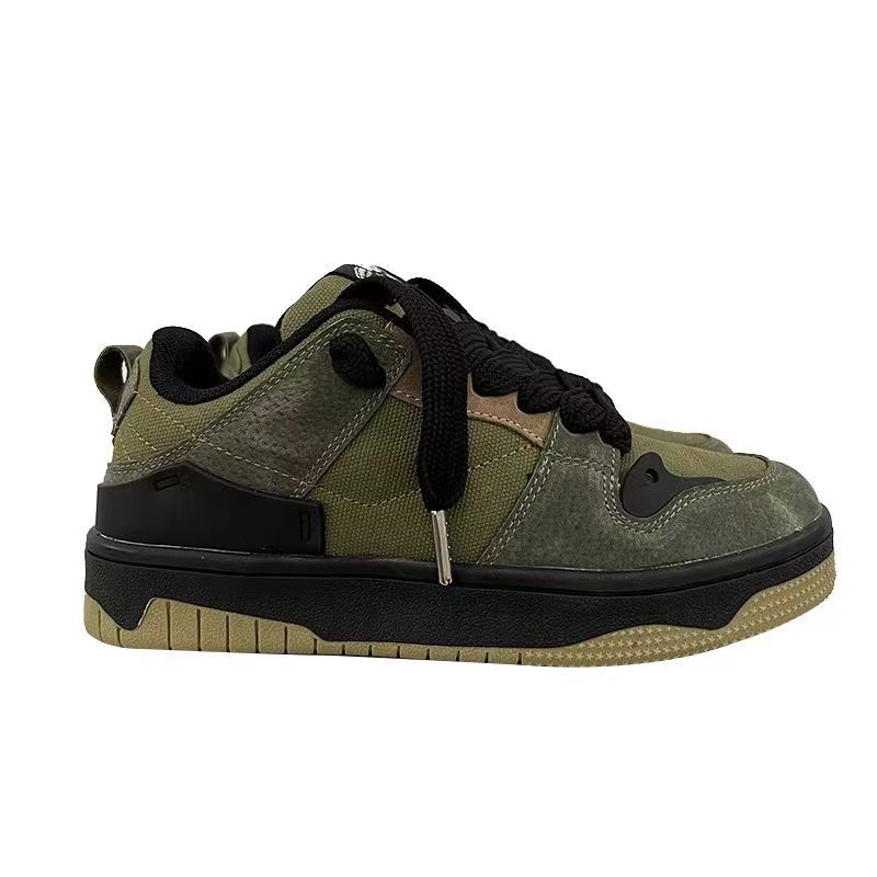 Men's retro niche versatile American genuine leather avocado green casual shoes
