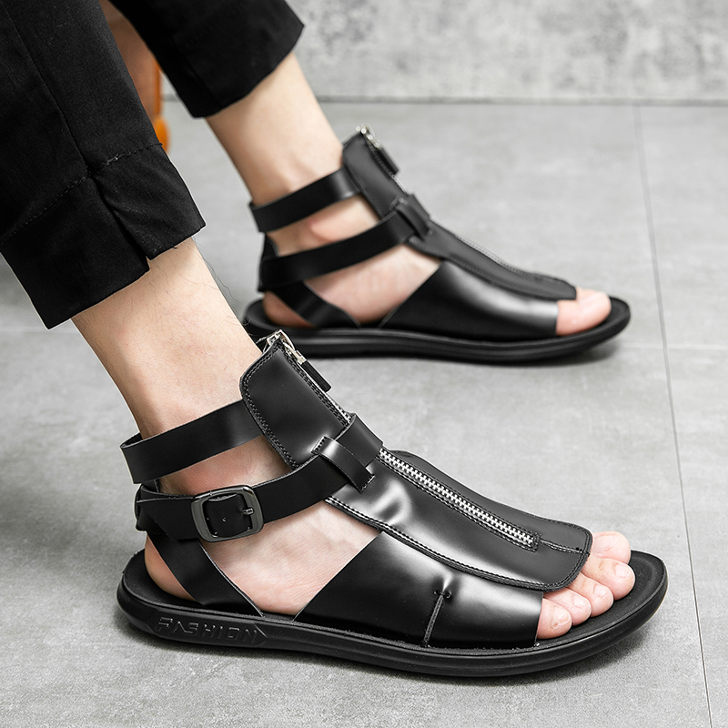 Luxury Brand White Roman Sandals Summer 2023 New Beach Shoes Men's New Casual Sandals Men's Outdoor Comfortable Zippered Sandals