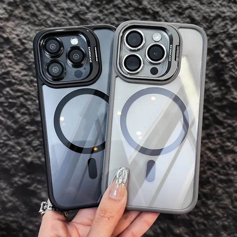 Magnetic Shockproof Phone Case iPhone 15 14 13 12 11 Pro Max For Magsafe Funda Stand Glass Lens Protector Back Cover 31e cac5 32a