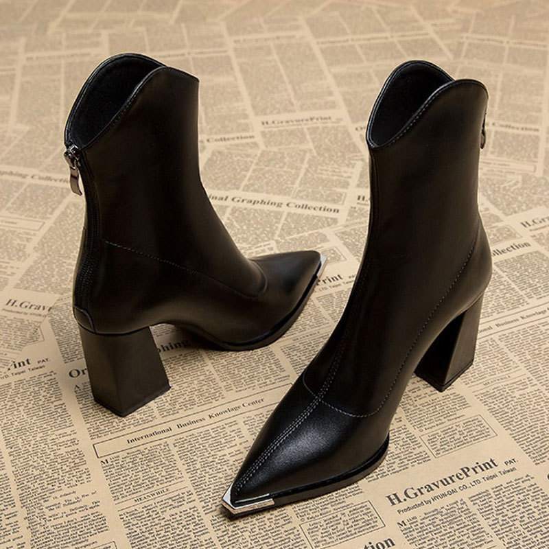 Women's French ankle boots with pointed toe and high-heeled short boots