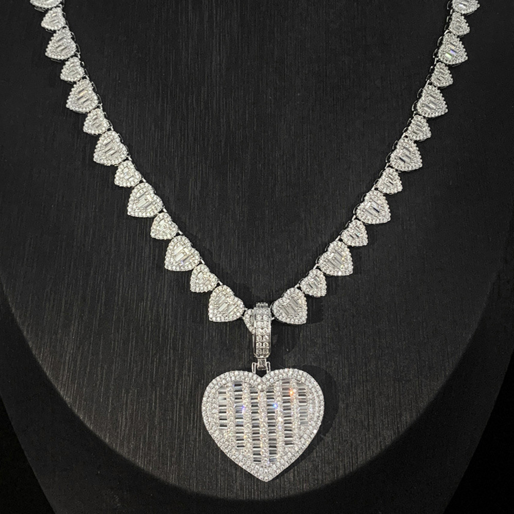 Hip Hop Heart Shape Pendant Necklace with Heart Shape Chain Gold Plated Jewelry