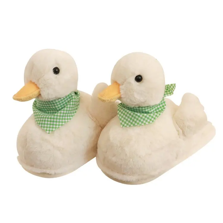 Duck Plush Cotton Slippers Women Cute Winter Cartoon Home Non-slip Floor Fur Slippers Home Confinement Shoes Chaussure Femme
