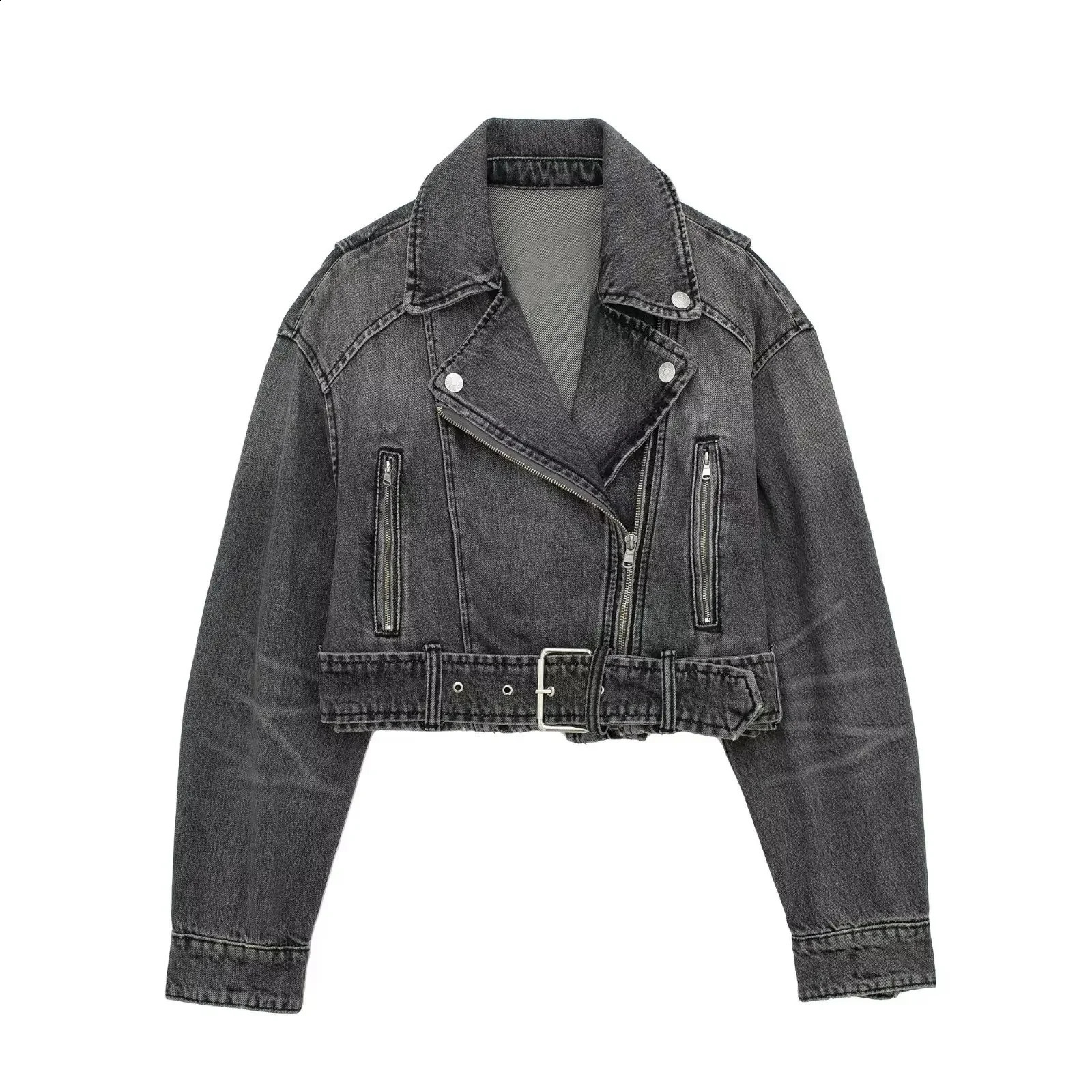 Fashionable Elegant Denim Jacket For Women Motorcycle Style Loose Fit European American Trend Autumn Clothing Wholesale 240830