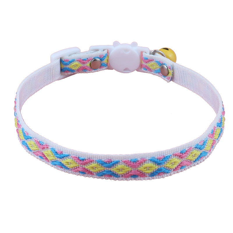 Adjustable Cat Collar with Bell To Prevent Getting Lost, Colorful Plaid Jacquard Pet Collar for Kitten and Puppy Pet Accessories