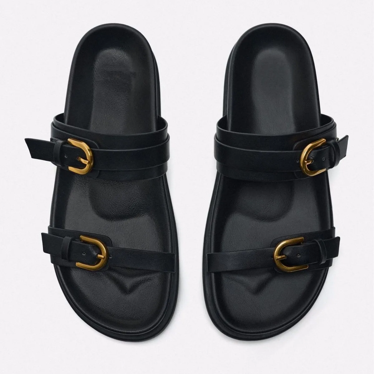 2024 Women's Metal Buckle Sandals Woman Black Flat Sgback Female Summer Straps Round Toe Shoes 404