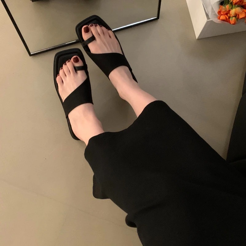 Fashion 2024 Shoes for Women Slippers Basic Ring Women's Summer Retro New Peep Toe Solid Daily Casual Flat Sandals
