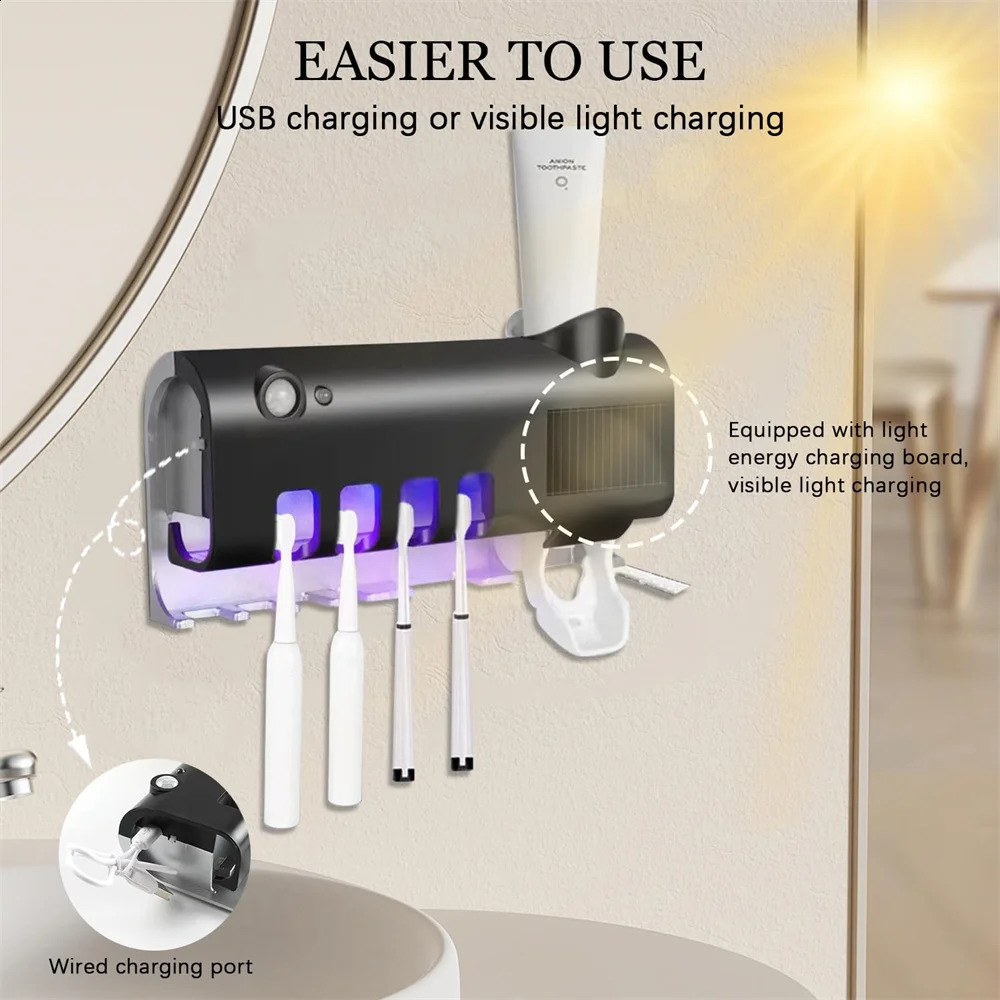 Toothbrush Holder Automatic Toothpaste Dispenser Set Dustproof Sticky Suction Wall Mounted Toothpaste Squeezer For Bathroom 240830CJ