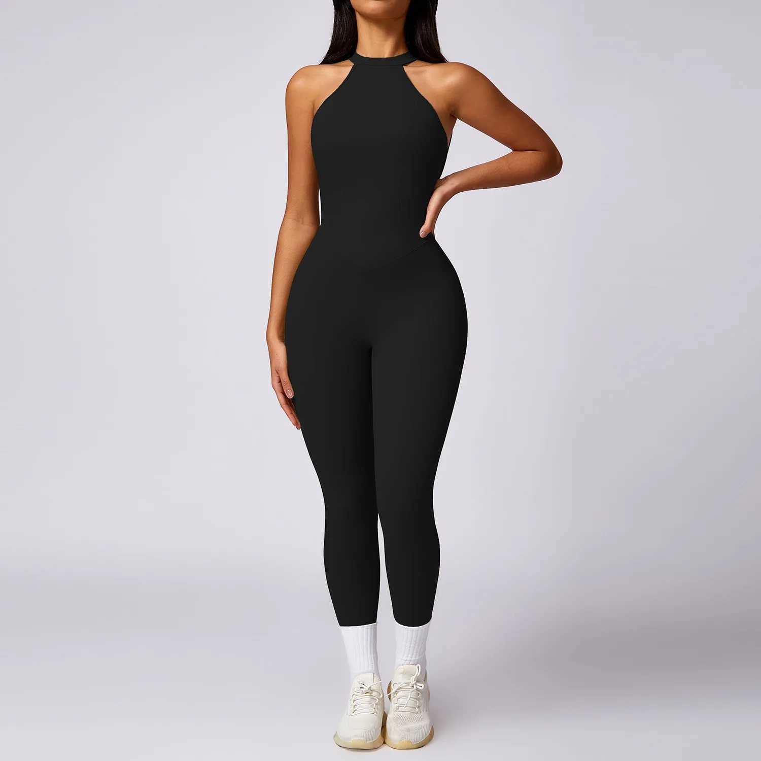 V-back jumpsuit womens backless sports bodysuit womens jumpsuit quick drying yoga suit sleeveless one-piece fitness suit W250326
