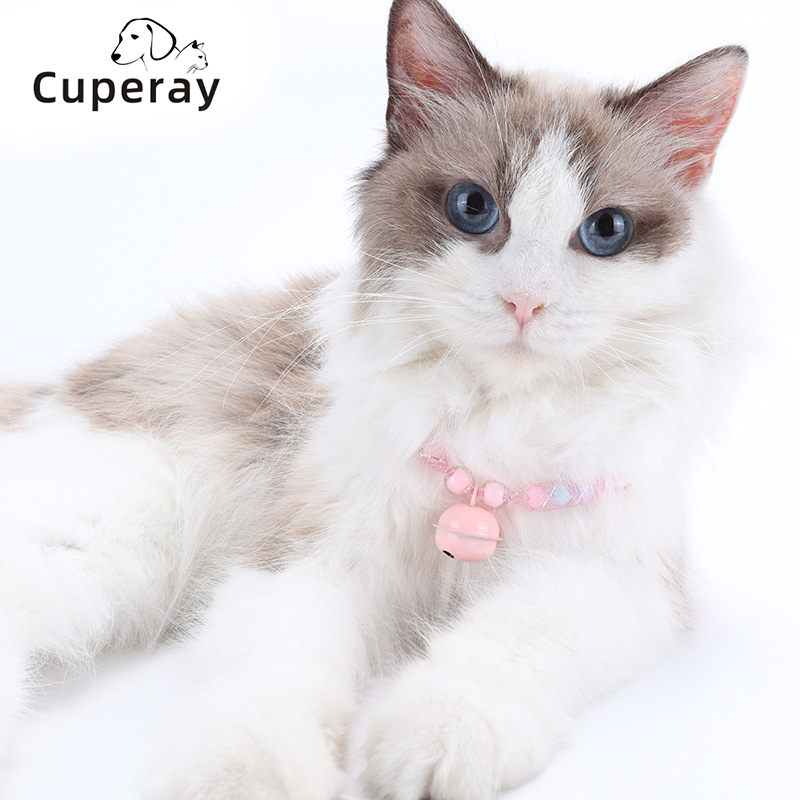 Pet Collar Necklace Hand Woven Cat Collars with Bell Cute Dog Neck Beaded Acrylic Beaded Kitten Collar Pet Accessories Supplies