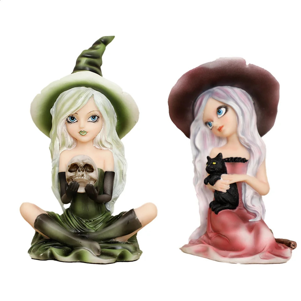 Witch Figurine with owl Halloween Decor Cat Witch Statue Black Cat Statue Witch home Decoration Sculpture Fairy Figure Gift 240830