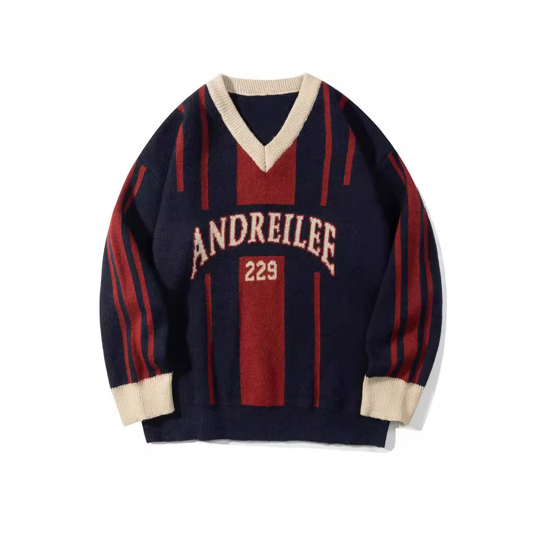 Trendy Style Autumn New American Color Blocked Knitted Design Versatile Casual Sweater for Men and Women Couples
