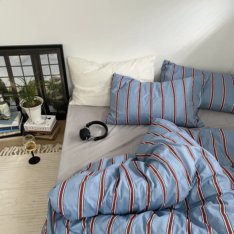Linen 100% pure cotton down duvet cover striped large 40s down duvet cover pillowcase fashionable home textile Nordic suspender 240830