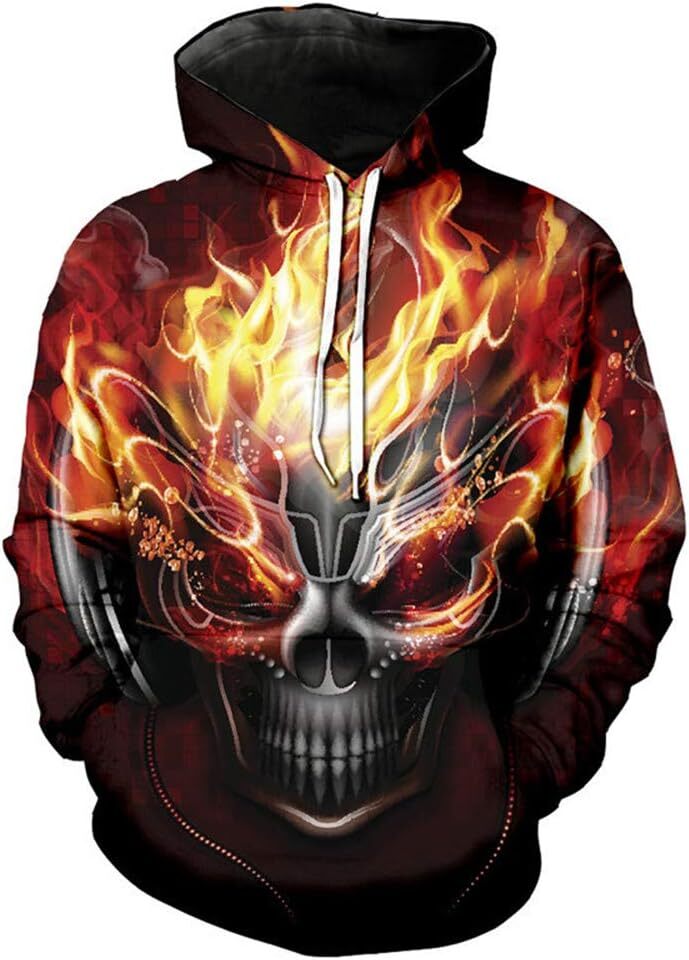 Halloween Hoodie for Mens Skull 3D Graphic Print Sweatshirts Pullover Tops with Pocket Graphic Pullover