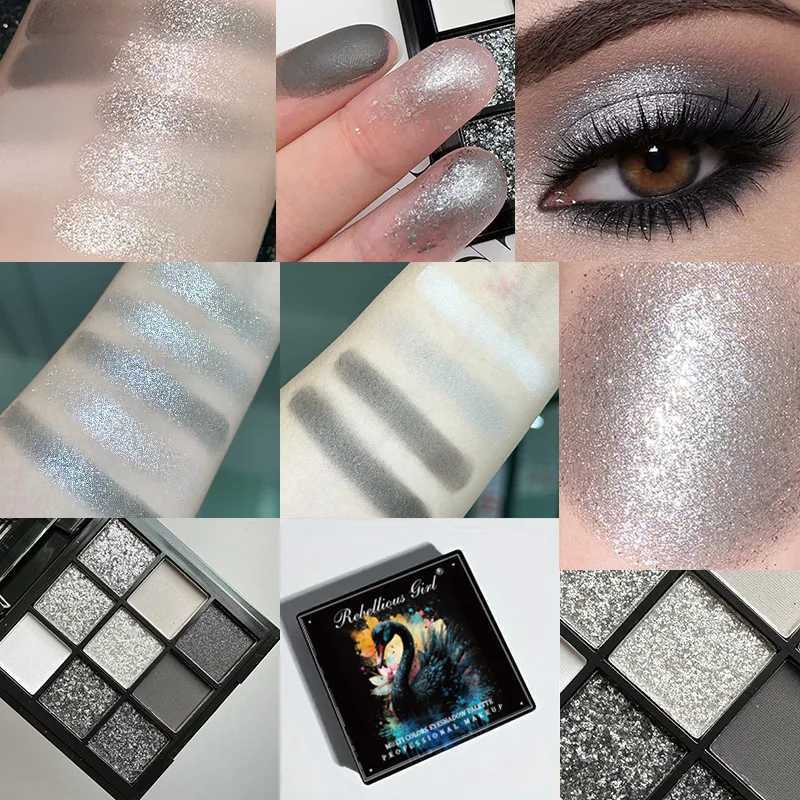 9-color eye shadow palette black gray silver matte finish smoke style party performance makeup W241230