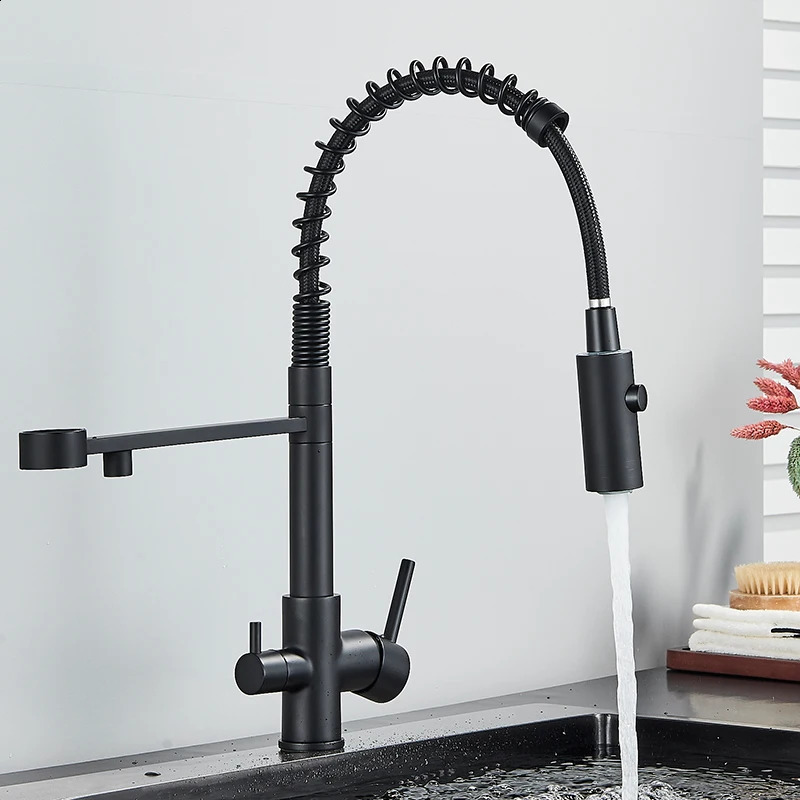 Black filter kitchen water faucet dual nozzle mixer purification crane 240830