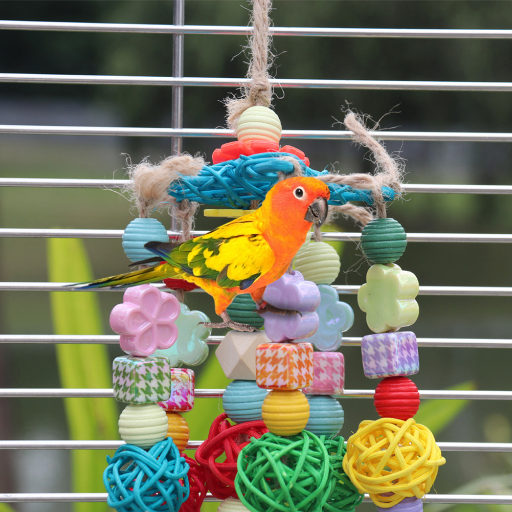 Bird Toys Parrot Toys Bird Block Knots Tearing Toy Hanging Wooden Parrot Chewing Toy For Parrots, Cockatoos, Macaw