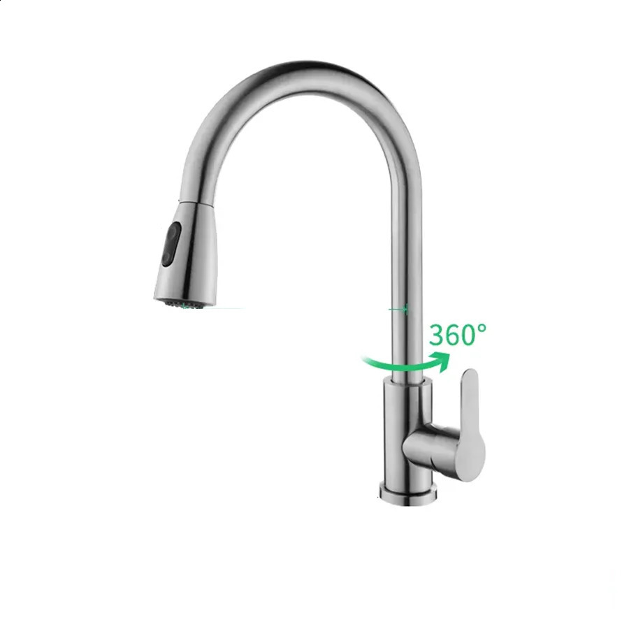 Kitchen faucet with pullout spray nickel brush kitchen 2mode 360 ° sliding sink 240830