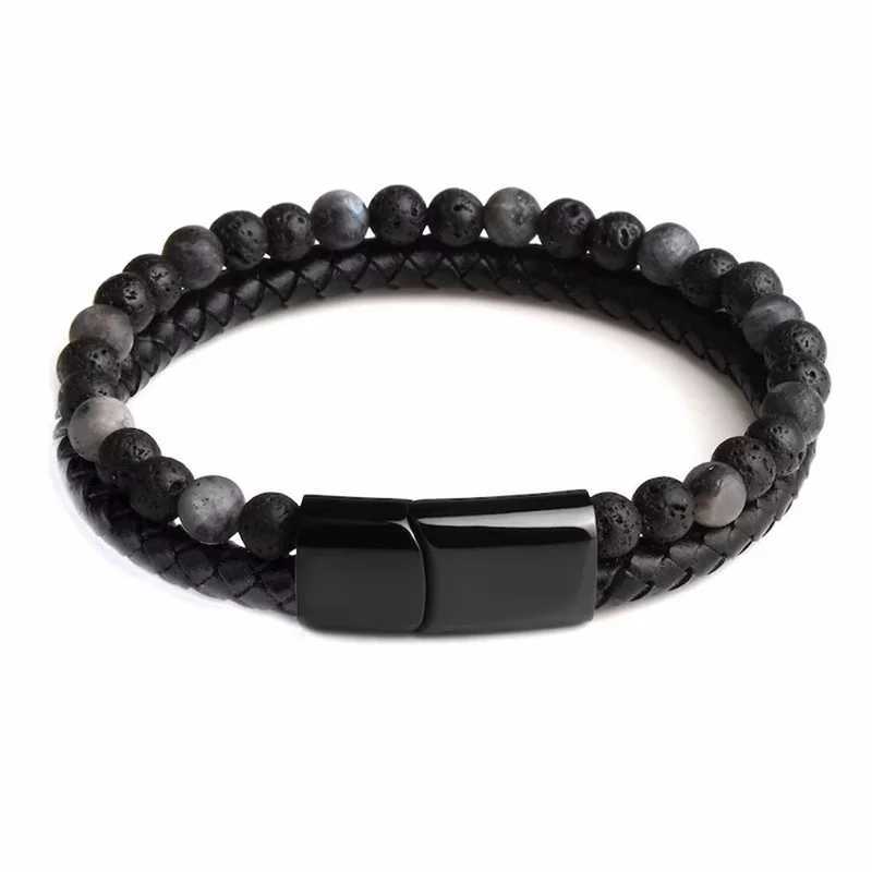 Bilayer Charm Natural Tiger Eye Stone 8mm Bead Bracelet Womens Leather Rope 21cm 23cm Mens DIY Fashion Jewelry Bracelet W240830
