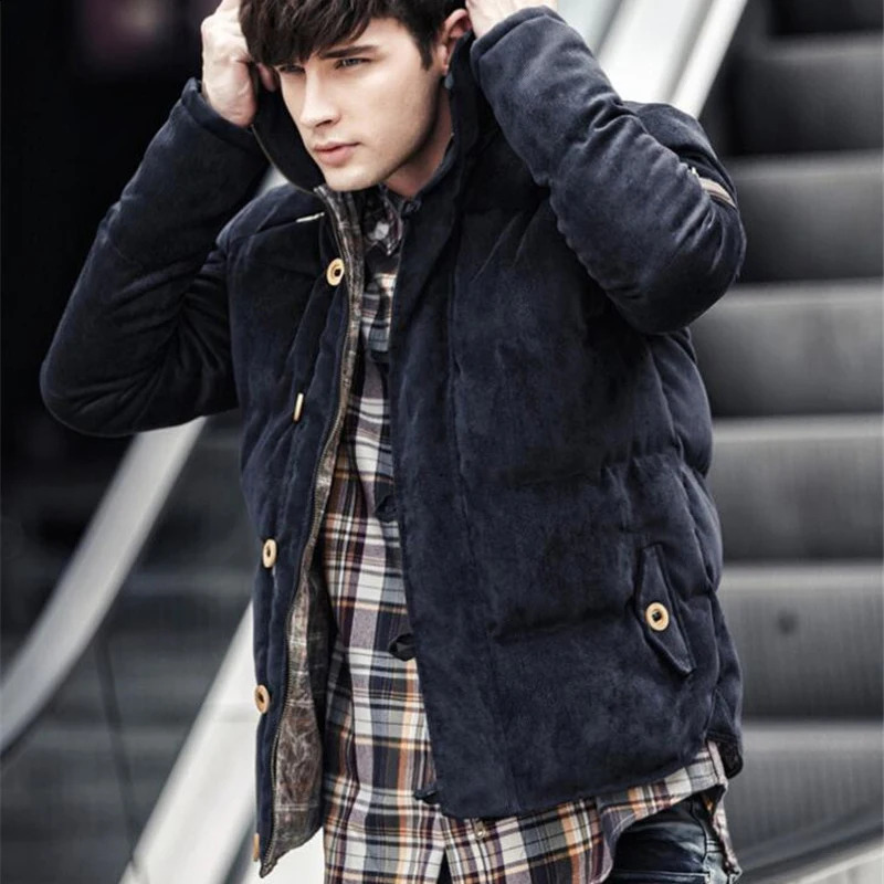 Winter Coat Men Comfortable Corduroy England Style Jacket Hooded Solid Color Padded Coats Male Fashion Streetwear Parka Clothes 240830