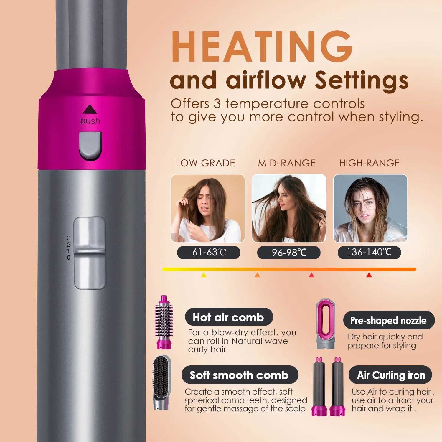 Multi functional hair dryer multi-functional integrated safe personal hair care styling negative ion constant anion electric hair dryer W241018