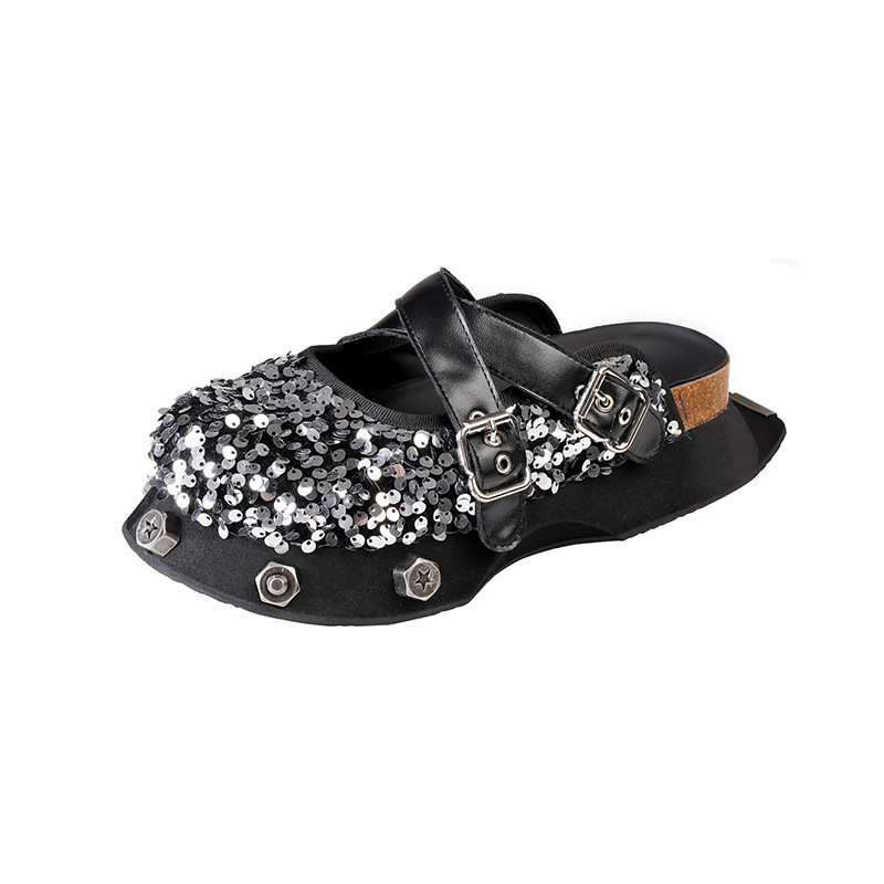 Bright Summer skin Women New Slippers Platform Rivets Punk Rock Leather Mules Creative Metal Fittings Casual Party Shoes Female Outd