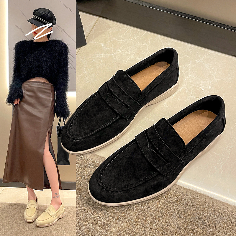 Flat Women Khaki Suede Summer Walk Slip-on Lazy Loafers Causal Moccasin Comfortable Mules Driving Shoes 2024 57b9