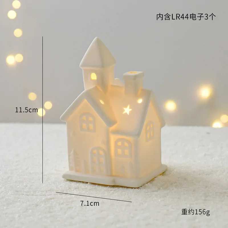 Decorations Nordic Creative Ceramic Tree Desktop Ornaments Glowing Little House Snowman Christmas Gift Q240829