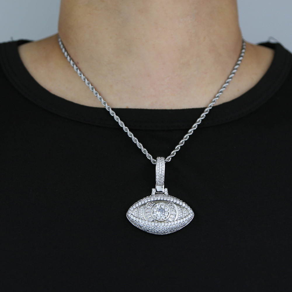 Hip Hop Big Eye Pendant Necklace 5A Zircon 18k Real Gold Plated Boy Mens Jewelry