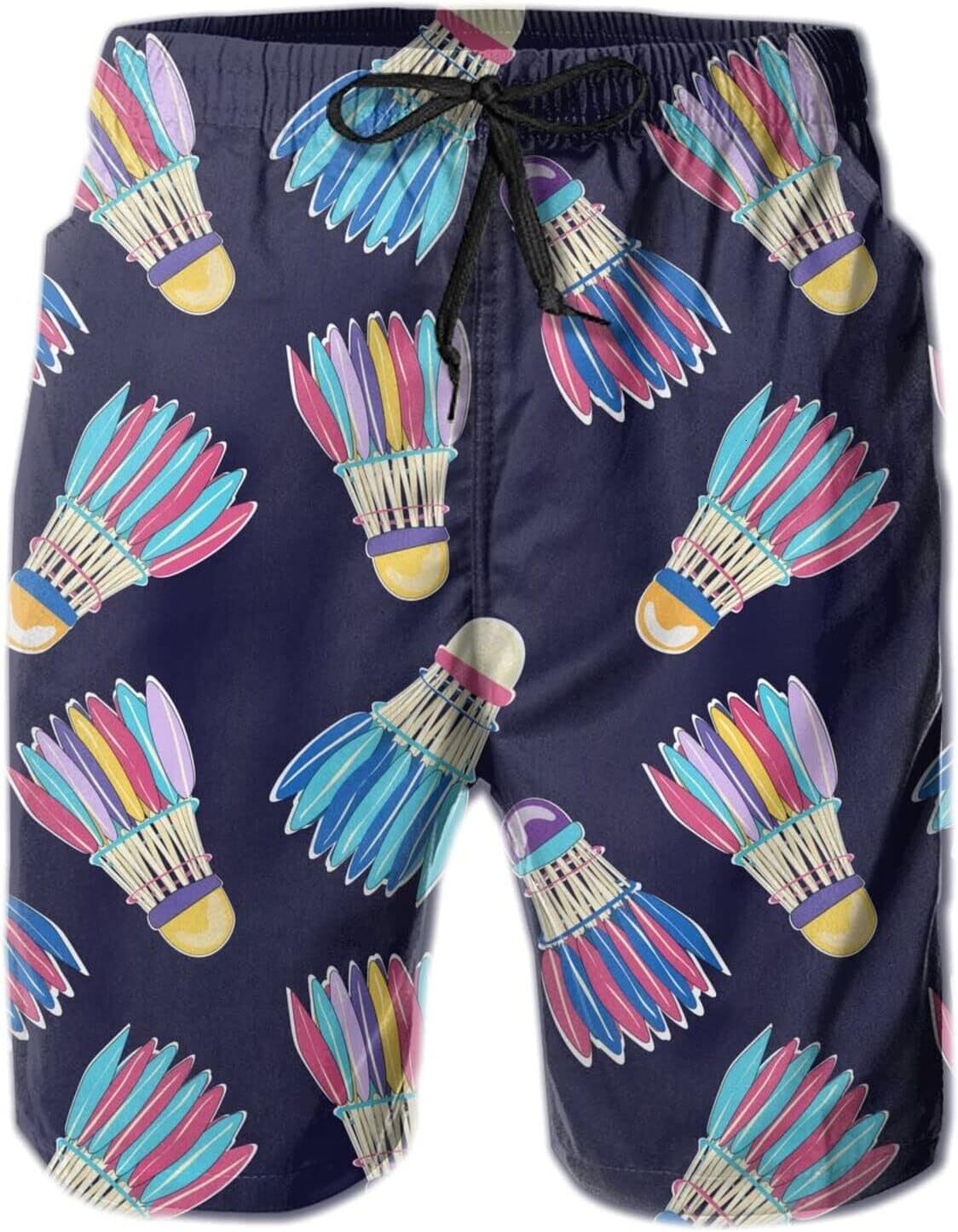 Mens Shorts 3D Printed Pattern Color Badminton Swim Trunks Quick Dry Fashion Beach Board Swimwear