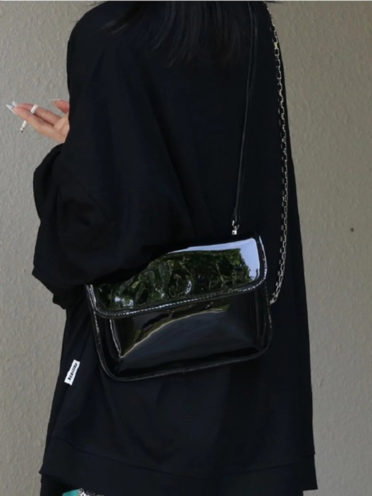 Classic Patent Leather Black Bag For Women 2024 Versatile Fashion Simple Double Shoulder Strap Chain Small Square Bag 240830